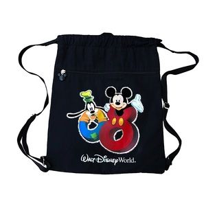 Walt Disney World Canvas Mickey Mouse Collective Black Drawstring Tote Lined Bag